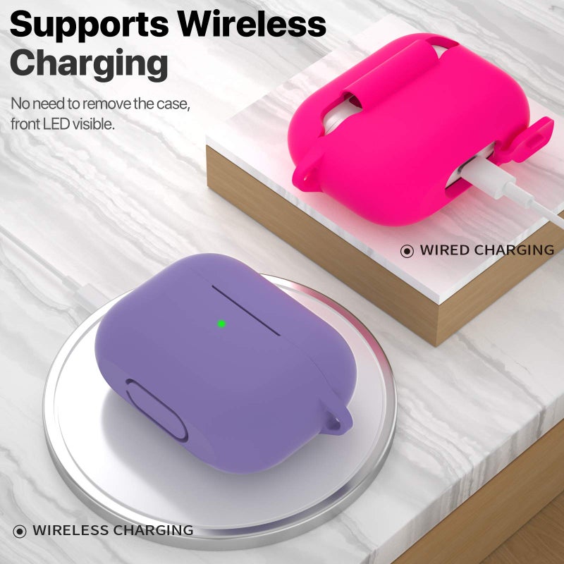 ATUAT for AirPods Pro 1st/2nd Generation Case Cover, Protective Silicone Skin Accessories with Keychain for Women Men for Apple AirPods Pro 2019/2022 Charging Case,Front LED Visible-Lavender - Image 3